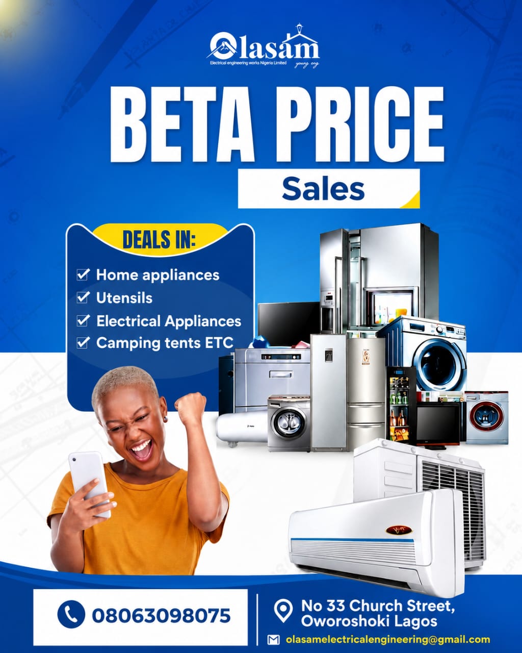 OLASAM Beta Price Sales — home appliances, utensils, electrical appliances and camping tents